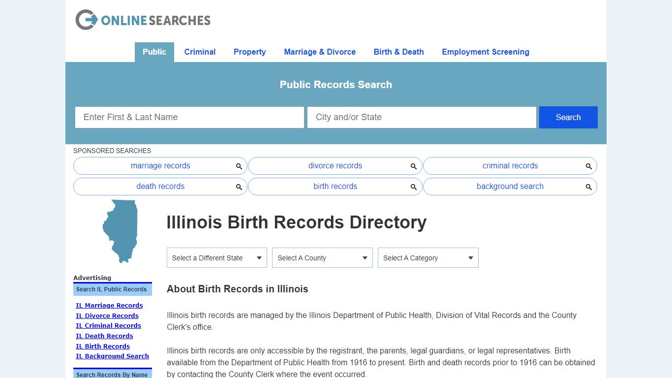 Illinois Birth Records Search Directory - OnlineSearches.com